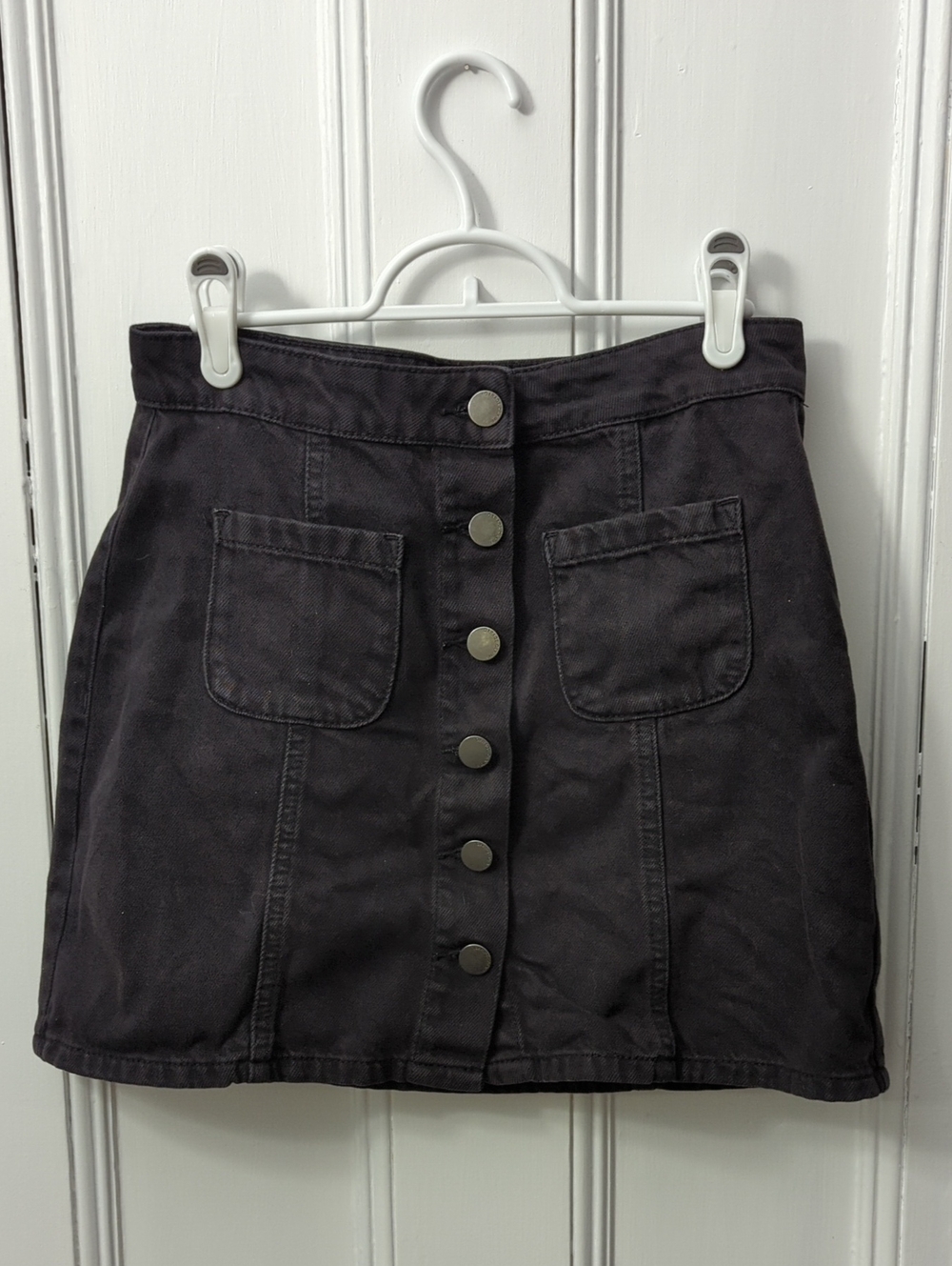 GARAGE Button-Front Black Denim Skirt